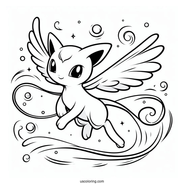 Mew Coloring Page Flying In The Air