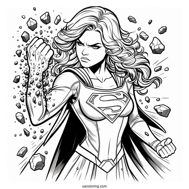 Angry Supergirl Coloring Page Kara Zor El With Rocks Flying Around