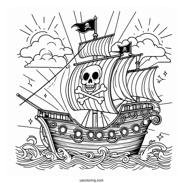 Pirate Ship With Skull And Bones Coloring Page