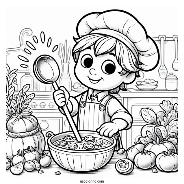 Ratatouille Coloring Page Holding a Ladle In The Kitchen
