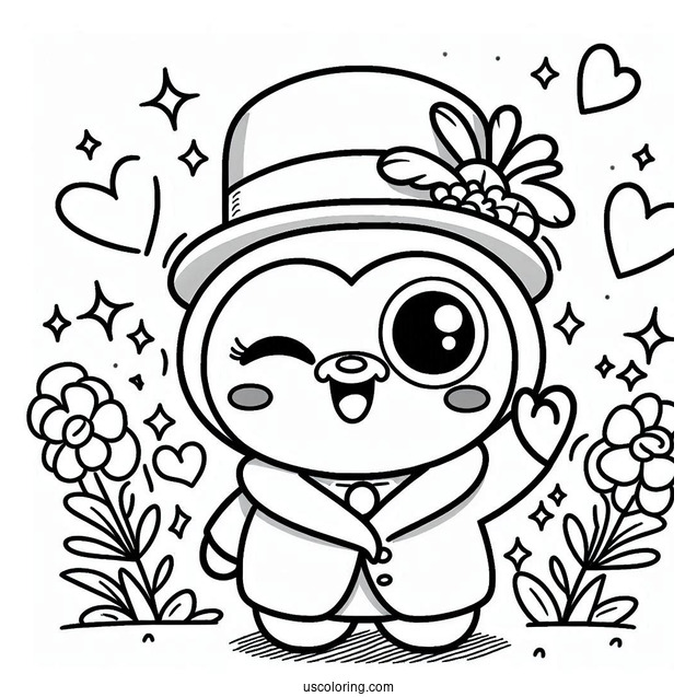 Pororo Coloring Page Of Poby Winking And Waving