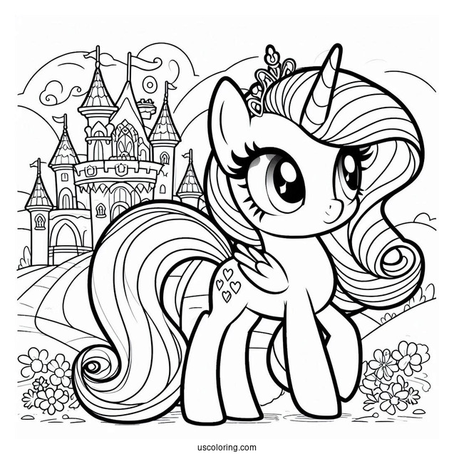 Cute Rarity Coloring Page With Castle In Background