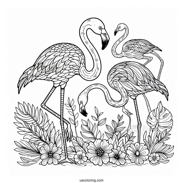 A Flamboyance Of Flamingos Coloring Page