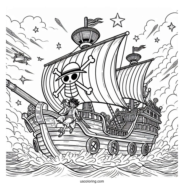 Detailed One Piece Coloring Page Of Going Merry Pirate Ship