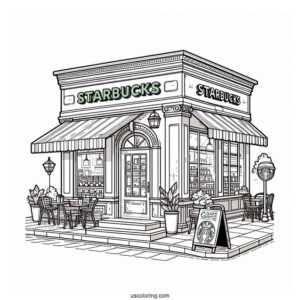Detailed Starbucks Coloring Page Cafe Exterior