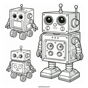Detailed Square Toy Robot Coloring Sheet For Kids