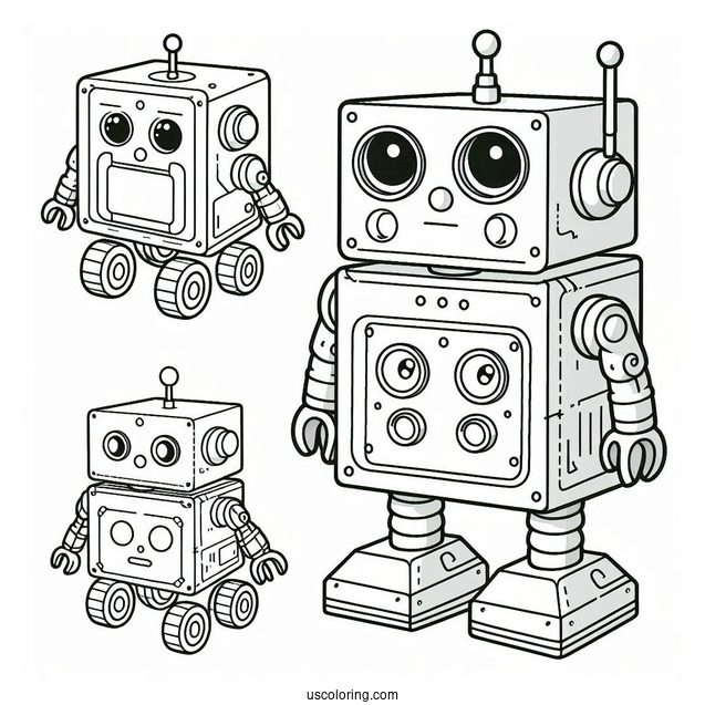 Detailed Square Toy Robot Coloring Sheet For Kids