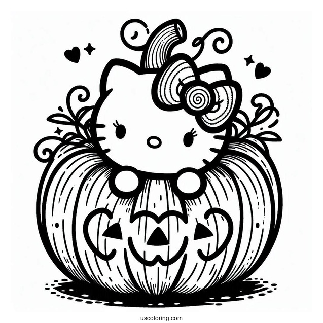 Pumpkin Coloring Page Of Easy Hello Kitty Inside A Jack O Lantern For Preschoolers