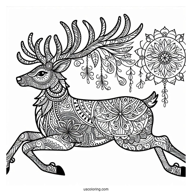 Reindeer Mandala Coloring Sheet For Relaxation