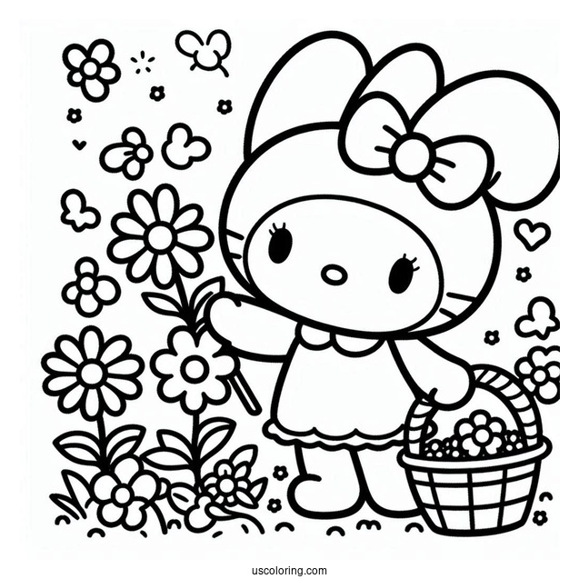 Sanrio Coloring Pages Of My Melody Picking Flowers