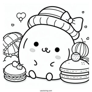 Pompompurin With Macaroon And Friends Coloring Page