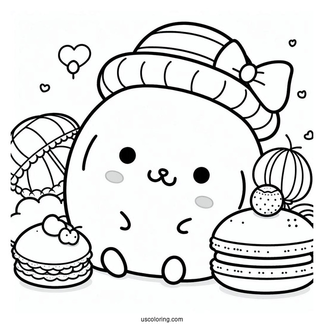 Pompompurin With Macaroon And Friends Coloring Page