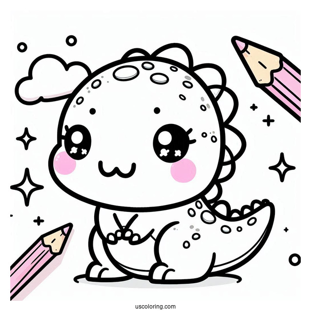 Kawaii Themed T-Rex Coloring Picture
