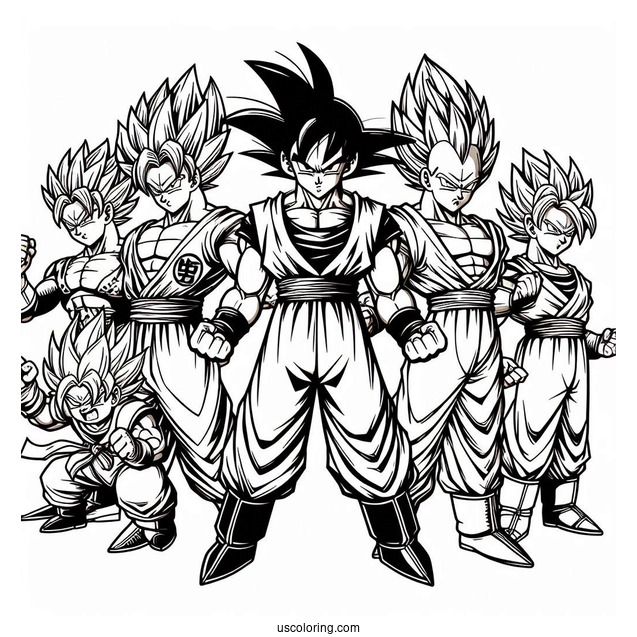 Detailed Dragon Ball Z Art With Iconic Characters To Color