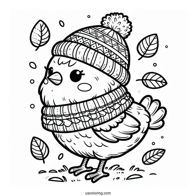 Chicken Wearing a Sweater And Beanie To Color