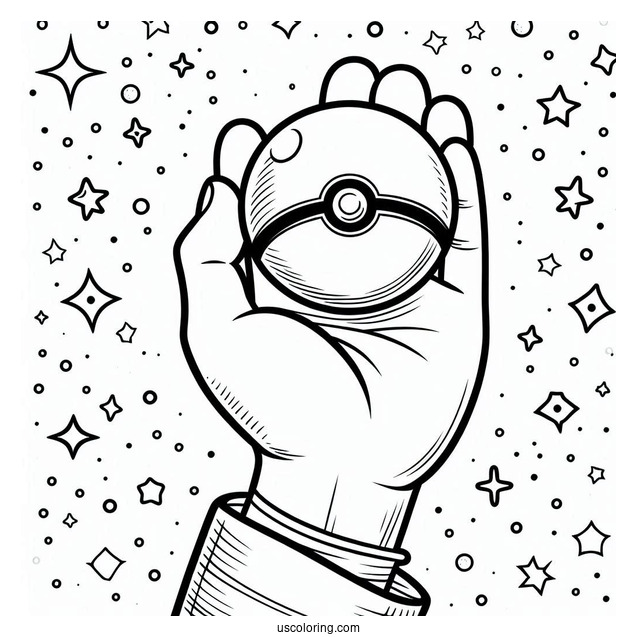Easy Hand Holding Up Pokéball Coloring Page For Kids