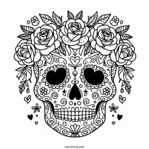 Floral Sugar Skull Coloring Page For Kids