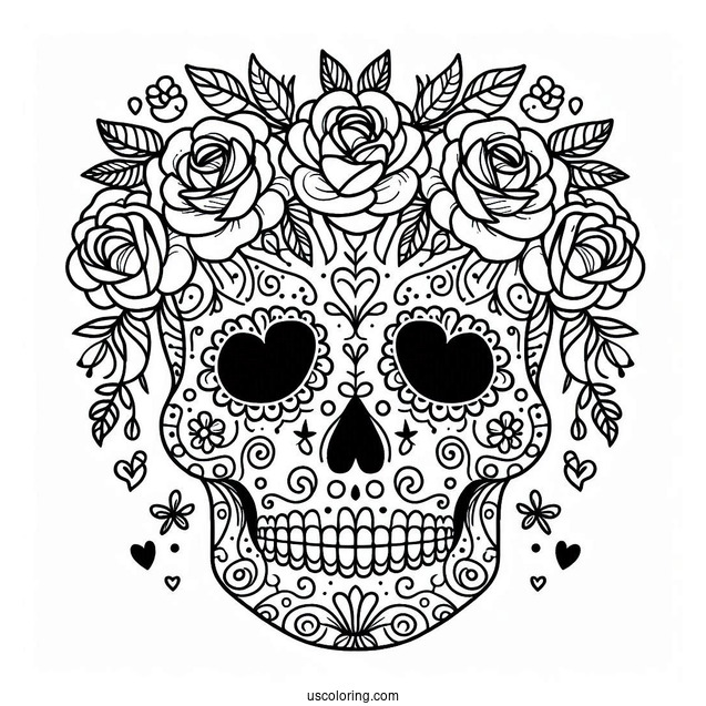 Floral Sugar Skull Coloring Page For Kids