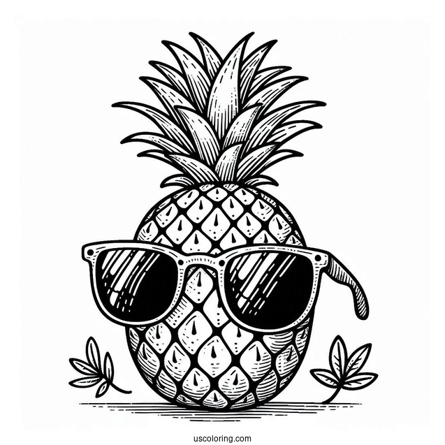 Easy Coloring Page Of Pineapple Wearing Sunglasses