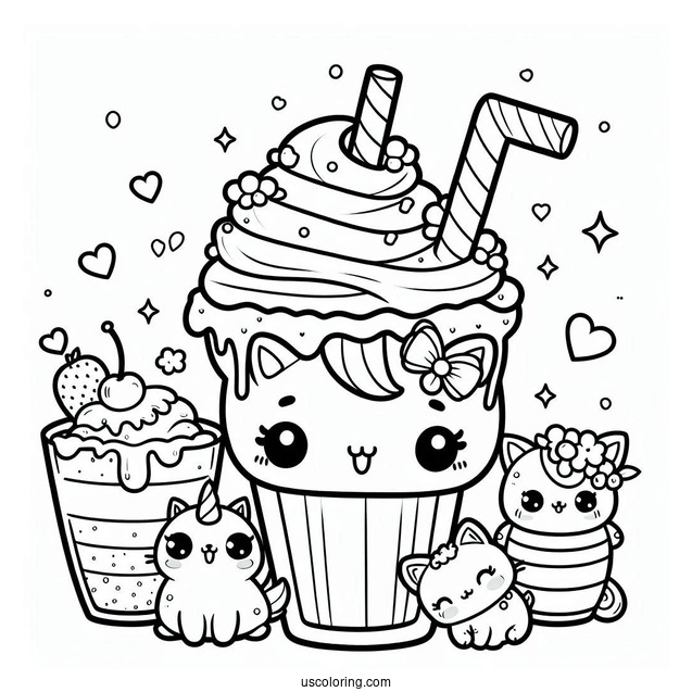 Cute Coloring Page Milkshake With Tiny Animals