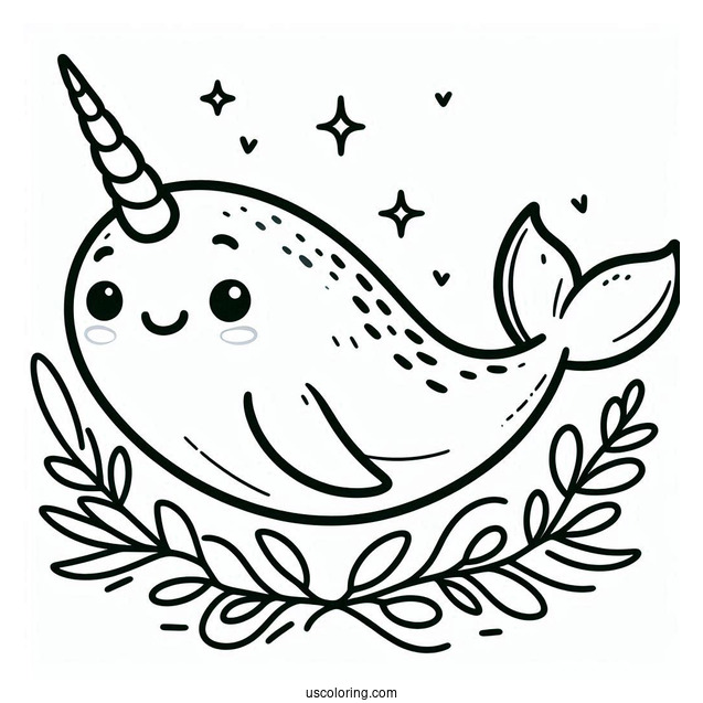 Easy Cartoon Narwhal Coloring Page For Preschoolers