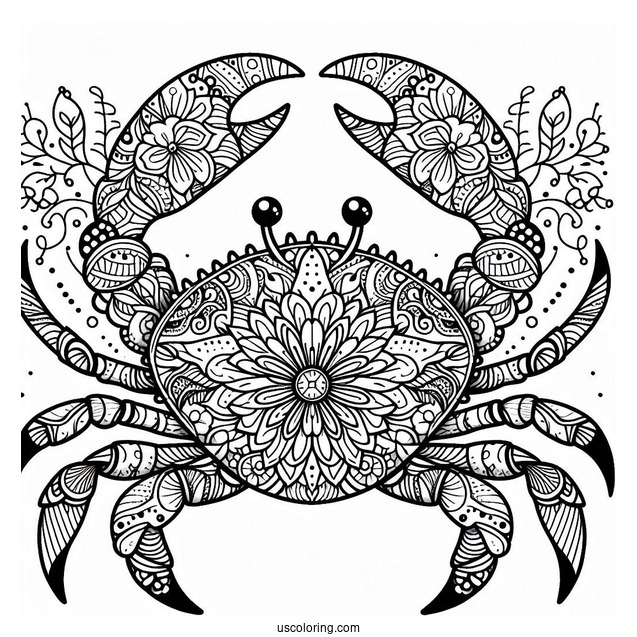 Floral Mandala Crab Coloring Page
