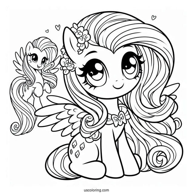 Cute With Fluttershy With Rarity Coloring Page For Kids