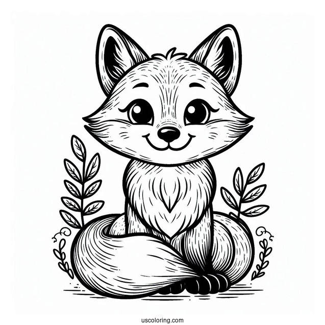 Smiling Realistic Fox Coloring Page