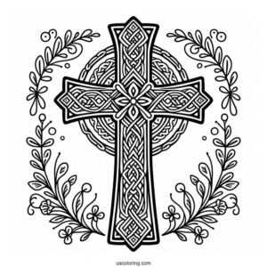 Celtic Cross Coloring Page With Embellishments For Kids
