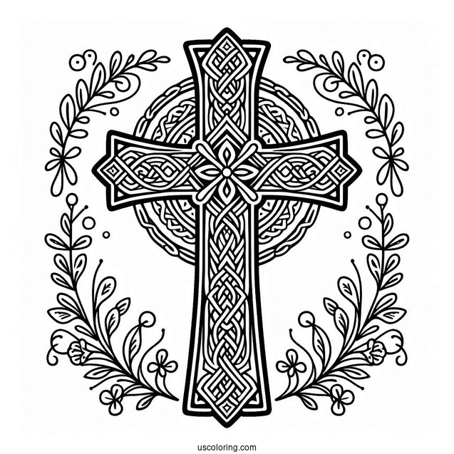 Celtic Cross Coloring Page With Embellishments For Kids