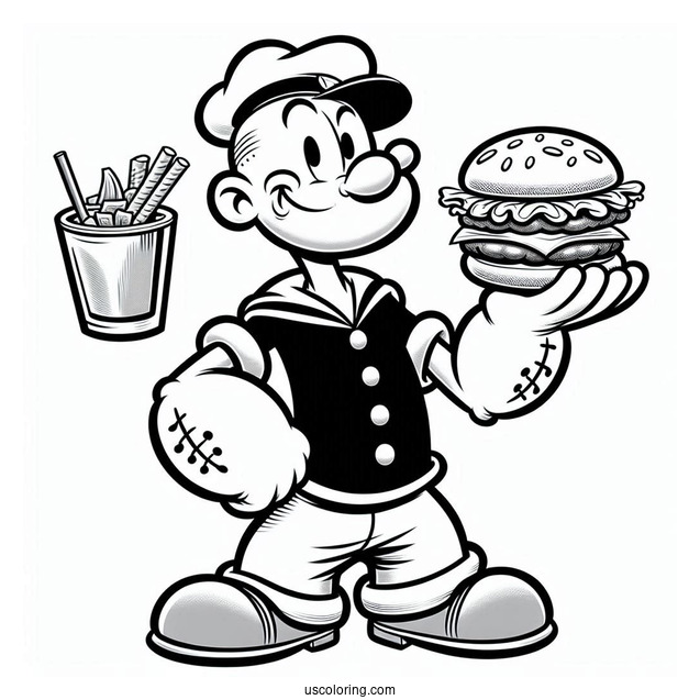 Popeye Coloring Page Of J. Wellington Wimpy Holding Cheeseburger