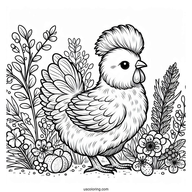 Coloring Page Of a Silkie Chicken