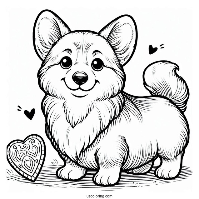 Heart Shaped Corgi Coloring Page Butt