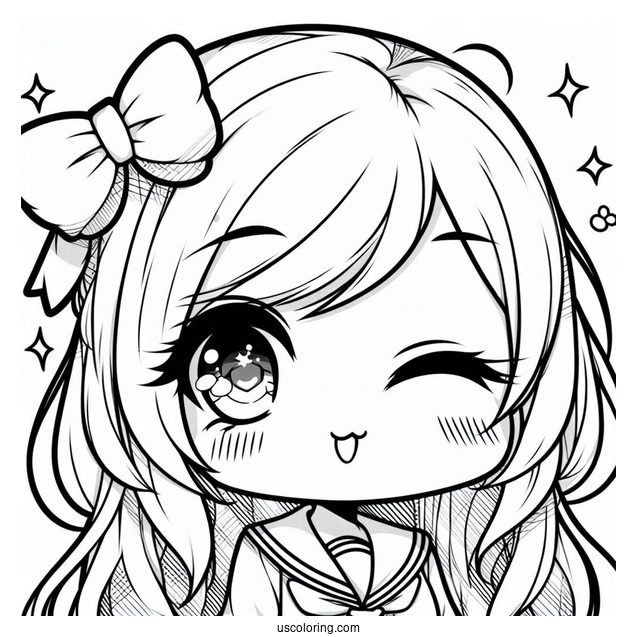 Winking Chibi Girl Coloring Page