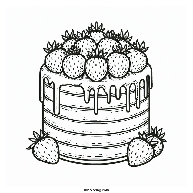 Naked Cake With Strawberry Toppers Coloring Sheet