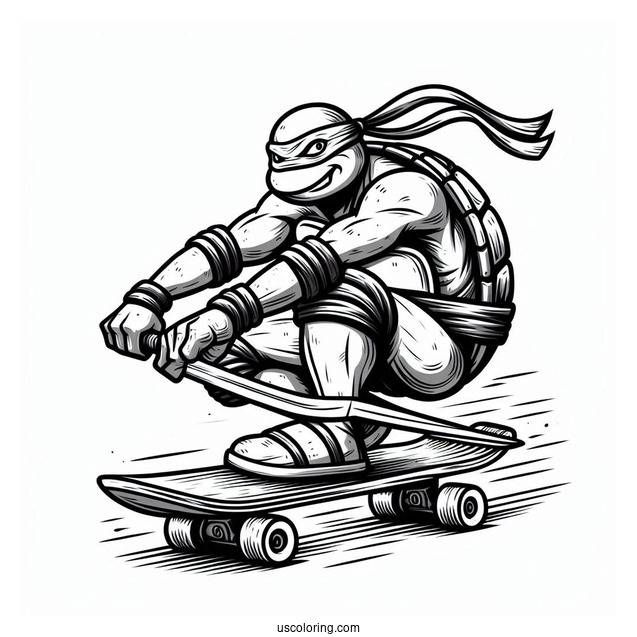 Ninja Turtles Coloring Page Of Michelangelo On Skateboard