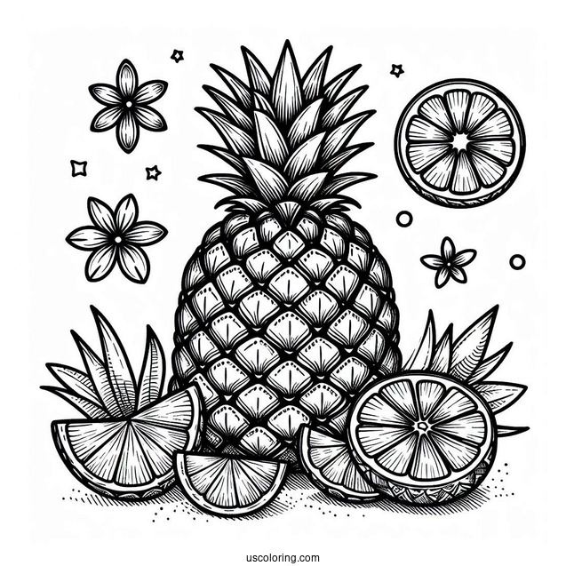 Pineapple And Oranges Coloring Sheet