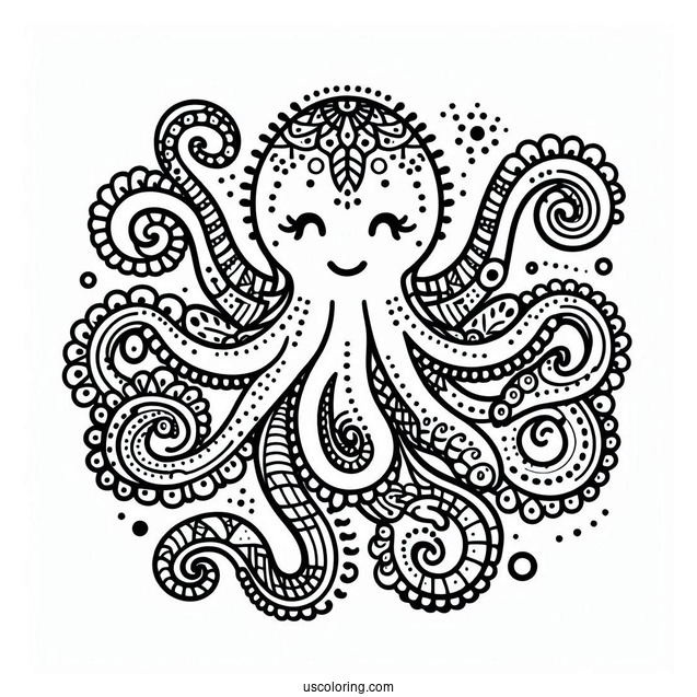 Easy Mandala Octopus Coloring Page