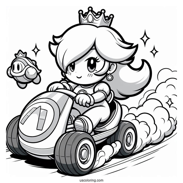 Rosalina Coloring Page Riding Bike With Luma In Mario Kart