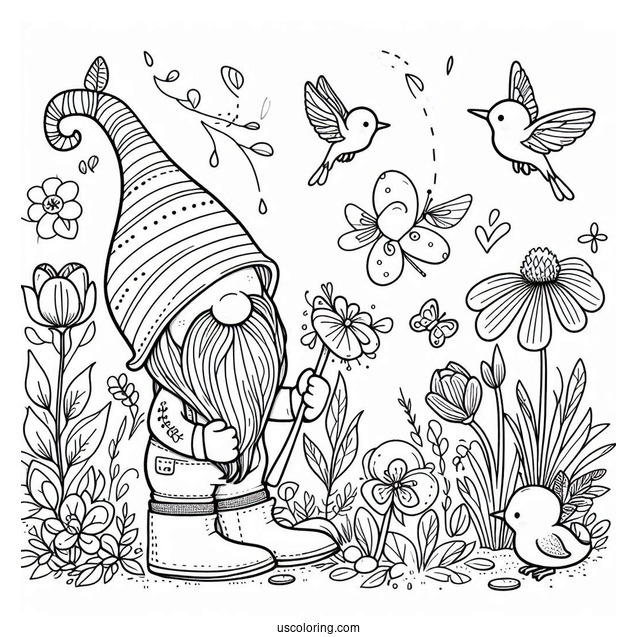 Spring Coloring Page Gnome Outline