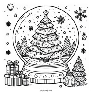 Christmas Tree With Presents Snow Globe Coloring Page
