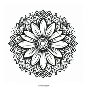 Easy Round Daisy Flower Mandala Coloring Page For Kids