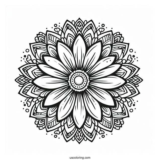 Easy Round Daisy Flower Mandala Coloring Page For Kids