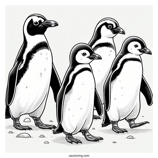 Marching African Penguins Coloring Sheet