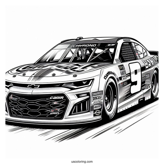 Dale JR Chevrolet Camaro NASCAR Coloring Page