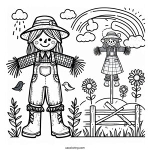 Farm Scarecrow To Color