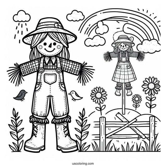 Farm Scarecrow To Color