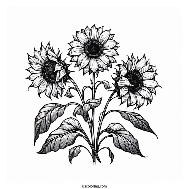 Three Wilting Sunflowers