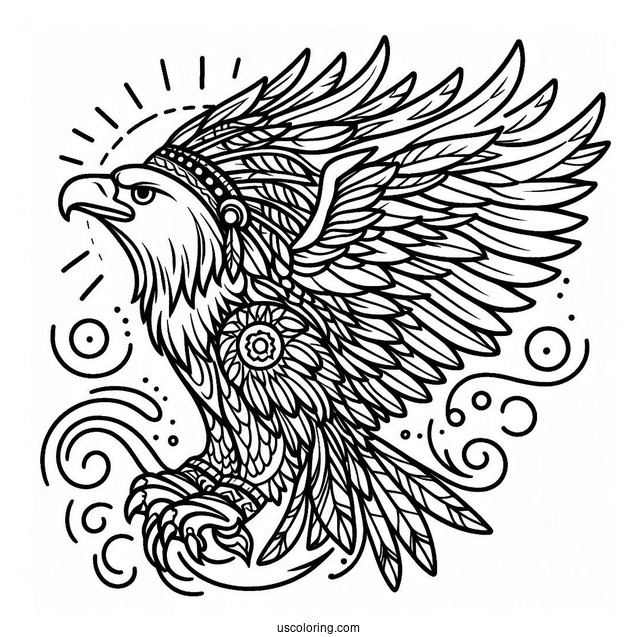 Native American Coloring Page of Eagle Spirit Animal For Kids