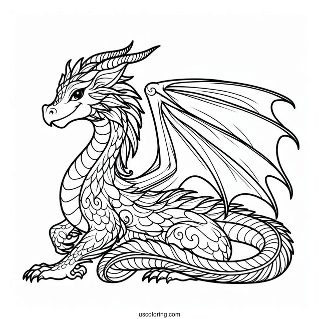 Simple Outline Of a Dragon To Color For Kids